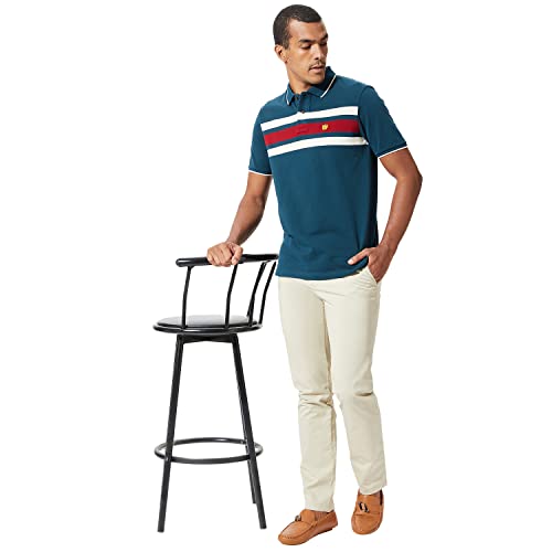 Fahrenheit Men's Casual Regular Fit Poly Cotton Pique Chest Stripe Polo T-Shirt (L, Tide Water)