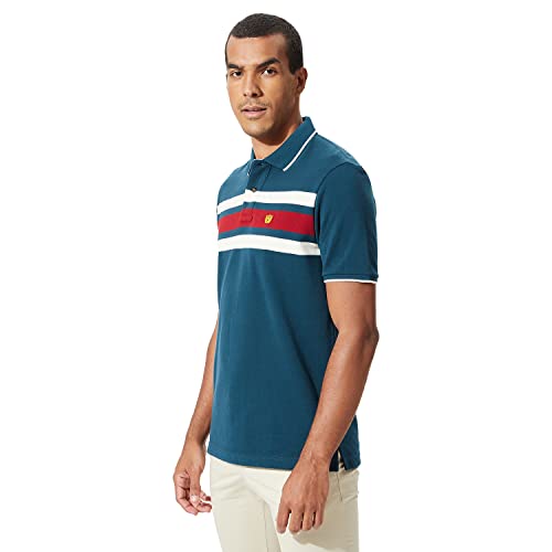Fahrenheit Men's Casual Regular Fit Poly Cotton Pique Chest Stripe Polo T-Shirt (L, Tide Water)