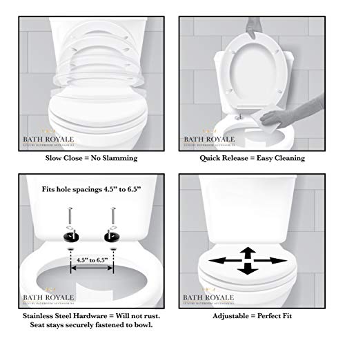 Bath Royale MasterSuite Round Toilet Seat with Cover, White, Slow-Close, Quick-Release for Easy Cleaning