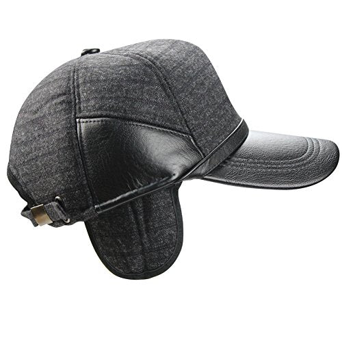 eYourlife2012 Men's Fall Winter Warm Woolen Peaked Baseball Cap Hat With Earmuffs Ear Flap - Black -