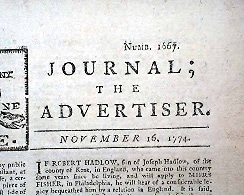 Famous UNITE OR DIE Benjamin Franklin CARTOON Print 1774 Philadelphia Newspaper