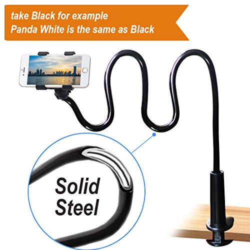 Cell phone Lazy Mount Holder, DIY Rotating Cellphone Bracket Stand with Solid Steel and Flexible Long Arm Clip for Desk, Bed, Bedside to Hold iPhone and Universal Mobile Phone, 31.5-In,Panda White