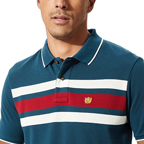 Fahrenheit Men's Casual Regular Fit Poly Cotton Pique Chest Stripe Polo T-Shirt (L, Tide Water)