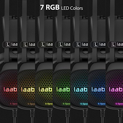 laaboo Stereo Gaming Headset for PS4,PC, Xbox One Controller, with Mic, Bass Surround,LED light,47-inches longPVC Large Diameter Mainline,Lightweight design A6(black).