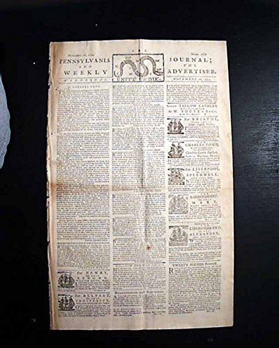 Famous UNITE OR DIE Benjamin Franklin CARTOON Print 1774 Philadelphia Newspaper