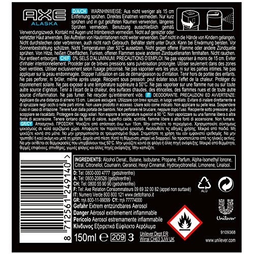 Axe Deospray Alaska ohne Aluminium, 3er Pack (3 x 150 ml)