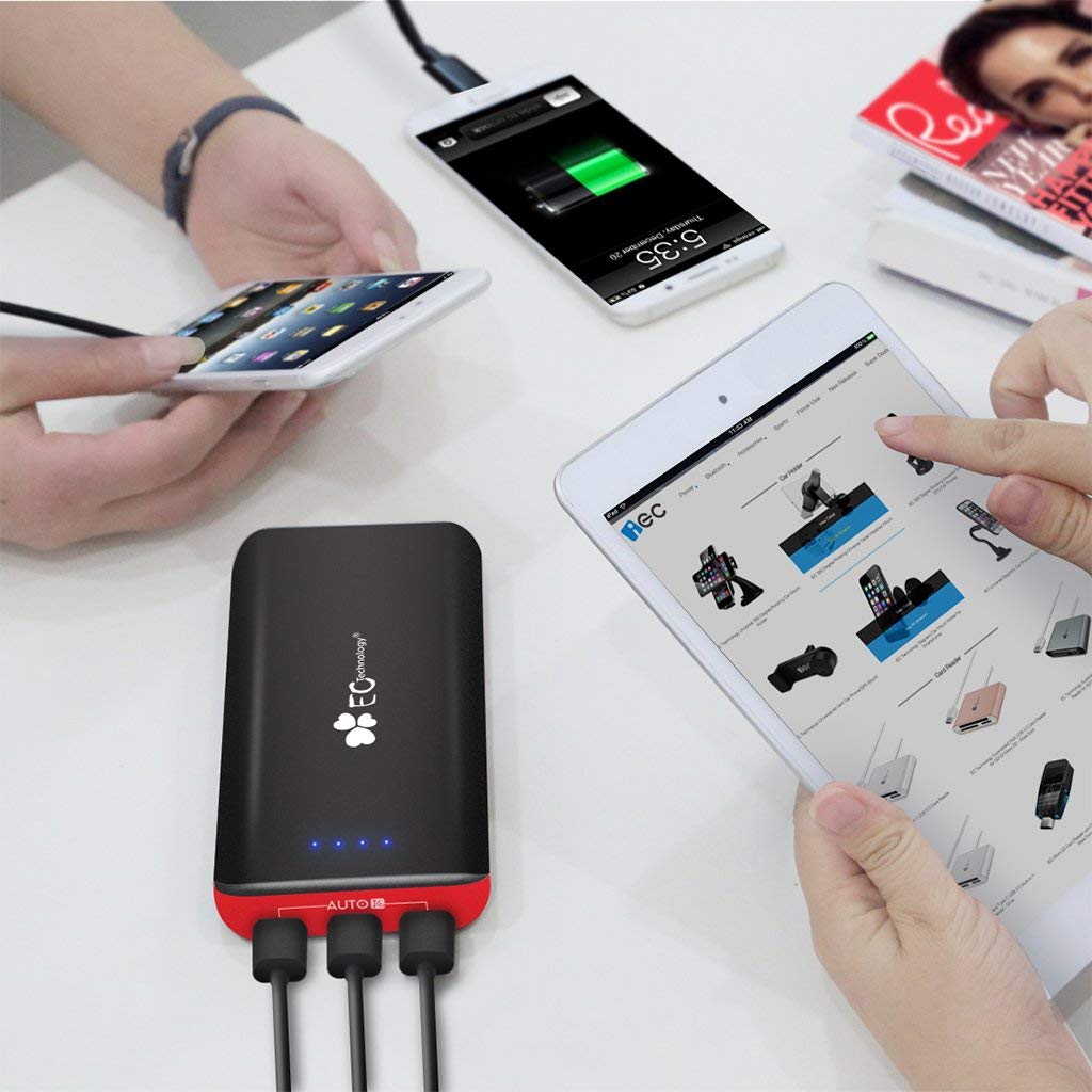 EC Technology 22400mAh Power Bank Ultra High Capacity External Battery 3 USB Output(5.5A) Powerbank Dual Input Port (4A) Portable Charger for iPhone, iPad, Samsung, Nexus and More, Black and Red