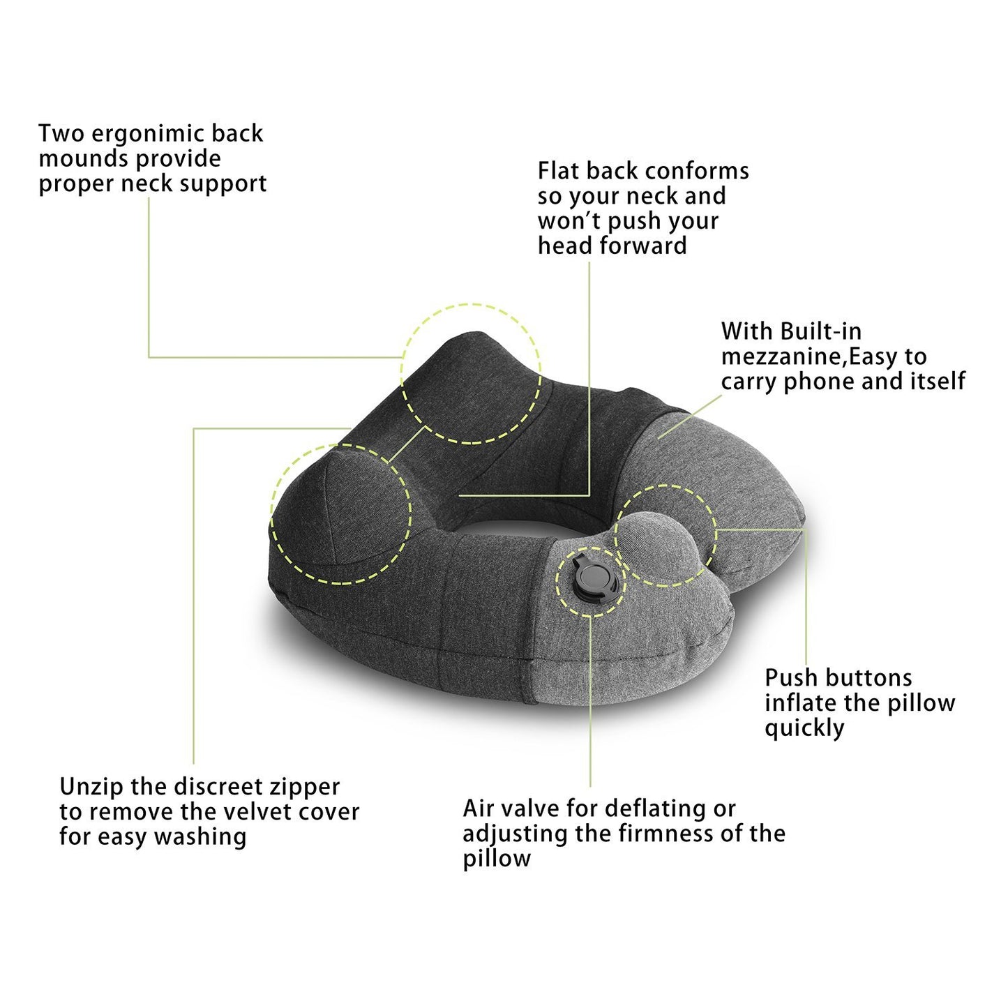 (Grey) - Inflatable Travel Pillow,Kmall Cool Travel Pillows for Aeroplanes Comfortable U Shape Inflatable Neck Pillow With Head and Neck Supports for Aeroplanes Travel,Car,Driving(Grey)