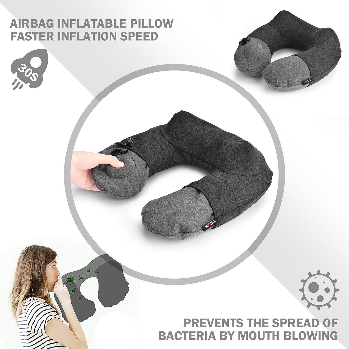 (Grey) - Inflatable Travel Pillow,Kmall Cool Travel Pillows for Aeroplanes Comfortable U Shape Inflatable Neck Pillow With Head and Neck Supports for Aeroplanes Travel,Car,Driving(Grey)