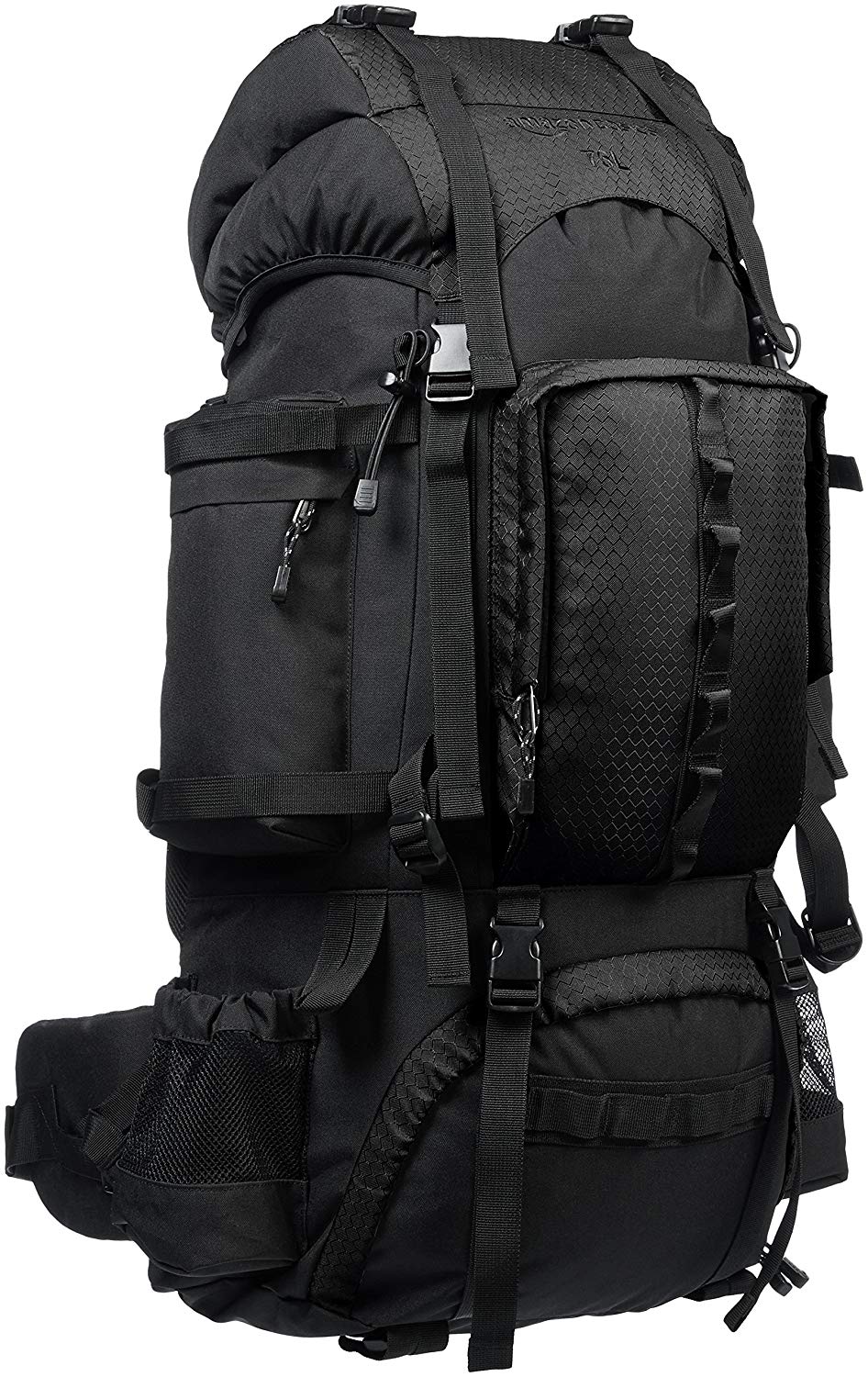 AmazonBasics Sac à dos de randonnée à armature intérieure avec housse de pluie, 75 L, Noir