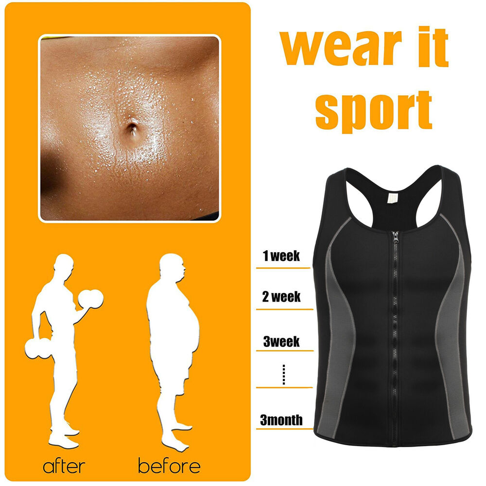 Men's Sweat Vest Body Shaper Zipper Slimming Sauna Tank Top Neoprene Compression | eBay
