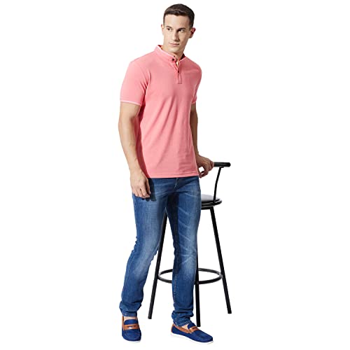 Fahrenheit Men's Casual Regular Fit Poly Cotton Solid Stand-Up Collar Polo T-Shirt (M, Coral Heather)