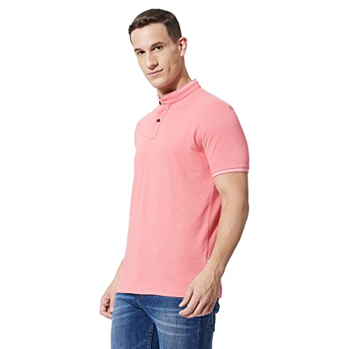 Fahrenheit Men's Casual Regular Fit Poly Cotton Solid Stand-Up Collar Polo T-Shirt (M, Coral Heather)