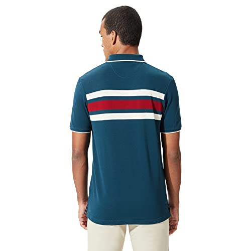 Fahrenheit Men's Casual Regular Fit Poly Cotton Pique Chest Stripe Polo T-Shirt (L, Tide Water)