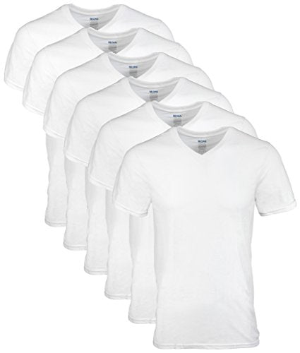 Gildan Men's V-Neck T-Shirts 6 Pack, White, Large