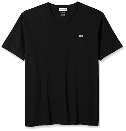 Lacoste Men's Short Sleeve Jersey Pima reg Fit V Neck T-Shirt-TH6710, Black, 4