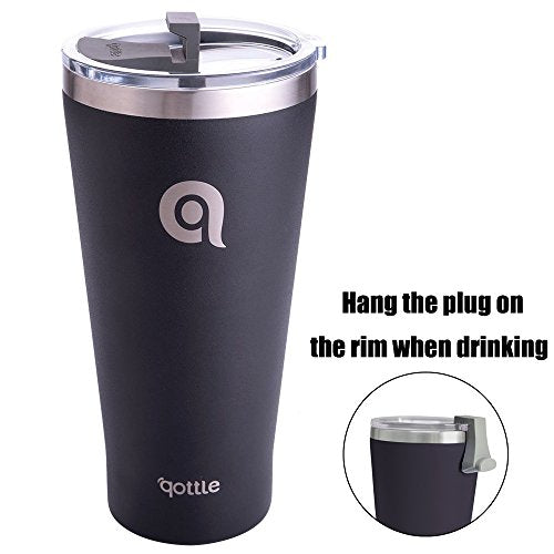 qottle 30 oz Double-Wall Vacuum Insulated Tumbler - Coffee Travel Cup with Lid-Black