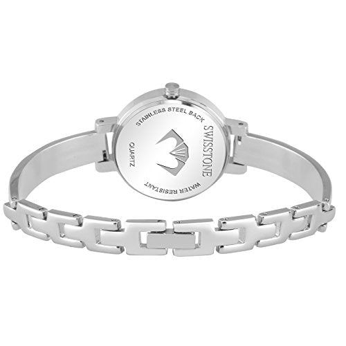 SWISSTONE JEWELS068-PNKSLV Silver Plated Bracelet Wrist Watch for Women