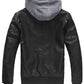 Wantdo Men's Leather Jacket with Removable Hood -  -