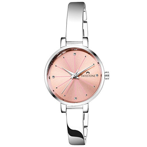 SWISSTONE JEWELS068-PNKSLV Silver Plated Bracelet Wrist Watch for Women