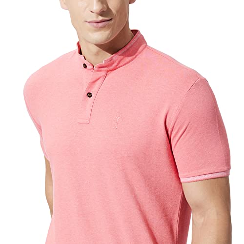 Fahrenheit Men's Casual Regular Fit Poly Cotton Solid Stand-Up Collar Polo T-Shirt (M, Coral Heather)