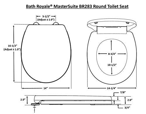 Bath Royale MasterSuite Round Toilet Seat with Cover, White, Slow-Close, Quick-Release for Easy Cleaning