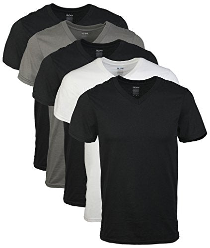 Gildan Men's V-Neck T-Shirts 5 Pack,3 Black/1 White/1 Charcoal,X-Large