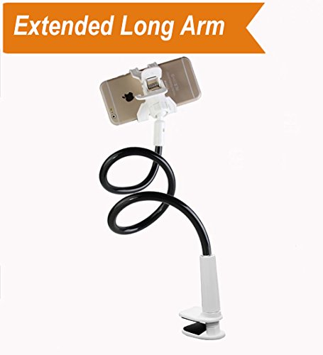 Cell phone Lazy Mount Holder, DIY Rotating Cellphone Bracket Stand with Solid Steel and Flexible Long Arm Clip for Desk, Bed, Bedside to Hold iPhone and Universal Mobile Phone, 31.5-In,Panda White