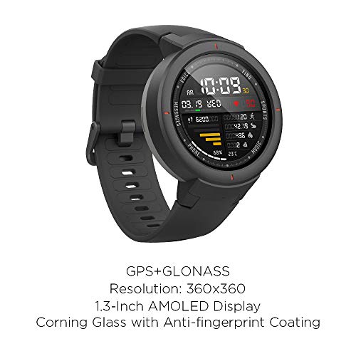 Amazfit Verge Smartwatch with GPS Plus GLONASS All-Day Heart Rate and Activity Tracking, 5-Day Long Battery Life, Make and Answer Phone Call, IP68 Waterproof, A1811 Gray