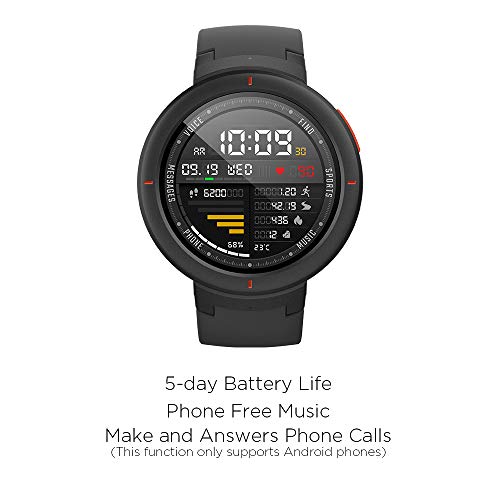 Amazfit Verge Smartwatch with GPS Plus GLONASS All-Day Heart Rate and Activity Tracking, 5-Day Long Battery Life, Make and Answer Phone Call, IP68 Waterproof, A1811 Gray
