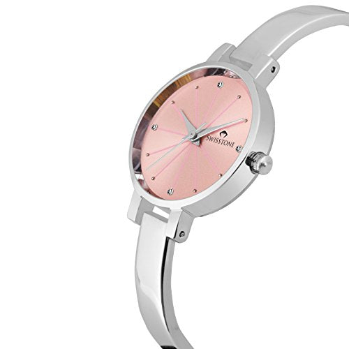 SWISSTONE JEWELS068-PNKSLV Silver Plated Bracelet Wrist Watch for Women