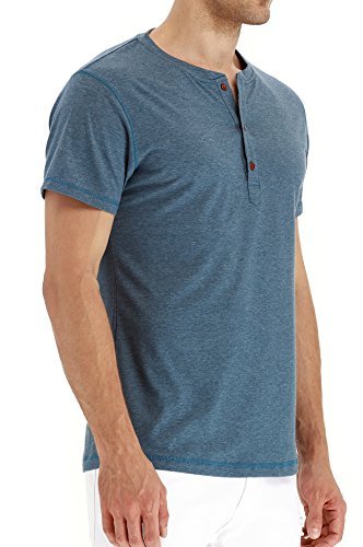 PEGENO Men's Casual Slim Fit Short Sleeve Henley T-shirts Cotton Shirts VG-Blue-US XL