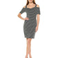 Lark & Ro Women's Short Cold Shoulder Dress With Bardot Neck Line, Black/White Jacquard Knit, Large