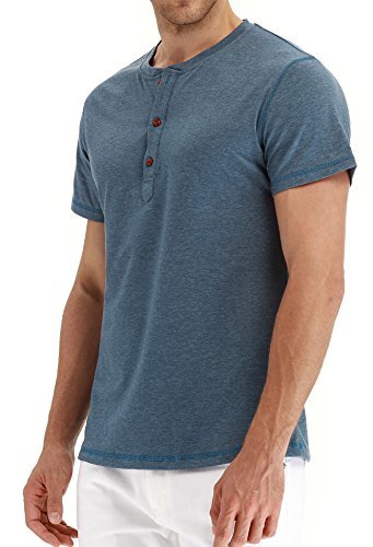 PEGENO Men's Casual Slim Fit Short Sleeve Henley T-shirts Cotton Shirts VG-Blue-US XL