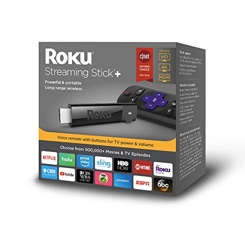 Roku Streaming Stick+ | HD/4K/HDR Streaming Device with Long-range Wireless and Voice Remote with TV Power and Volume