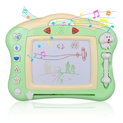 Meland Magnetic Drawing Board - Magna Drawing Doodle Board for Kids Toddlers with Light and Music (Green)