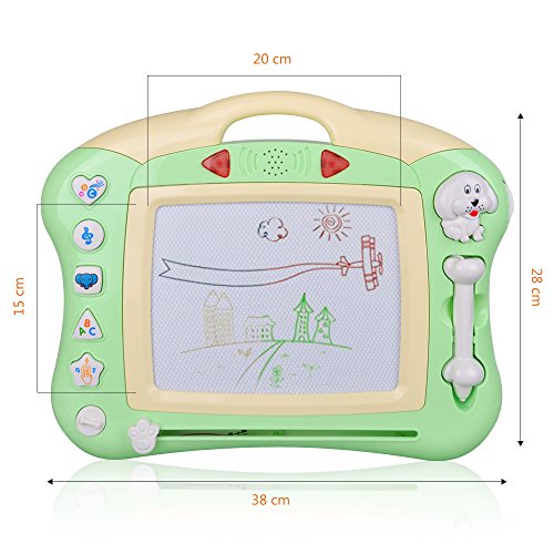 Meland Magnetic Drawing Board - Magna Drawing Doodle Board for Kids Toddlers with Light and Music (Green)