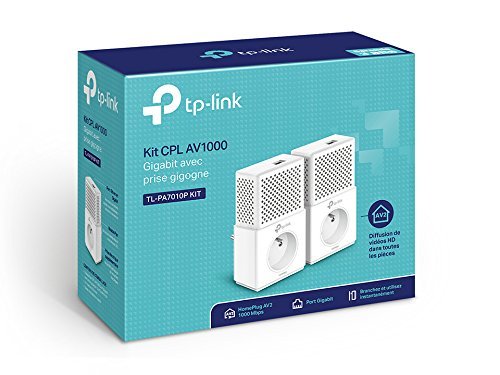 TP-Link CPL 1000 Mbps avec 1 Port Ethernet Gigabit et Prise Intégrée, Kit de 2 - Solution idéale pour profiter du service Multi-TV à la maison (TL-PA7010P KIT(FR))