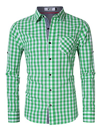 MrWonder Men's Casual Fit Button Down Long Sleeve Plaid Dress Shirts