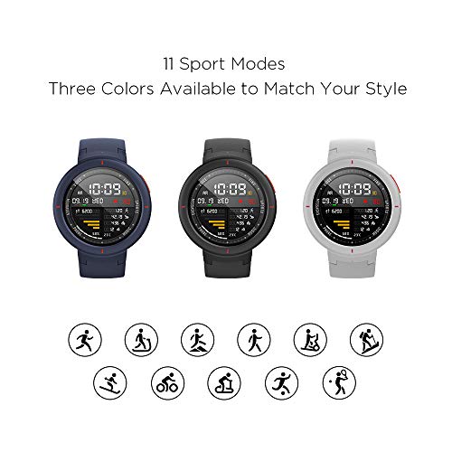 Amazfit Verge Smartwatch with GPS Plus GLONASS All-Day Heart Rate and Activity Tracking, 5-Day Long Battery Life, Make and Answer Phone Call, IP68 Waterproof, A1811 Gray