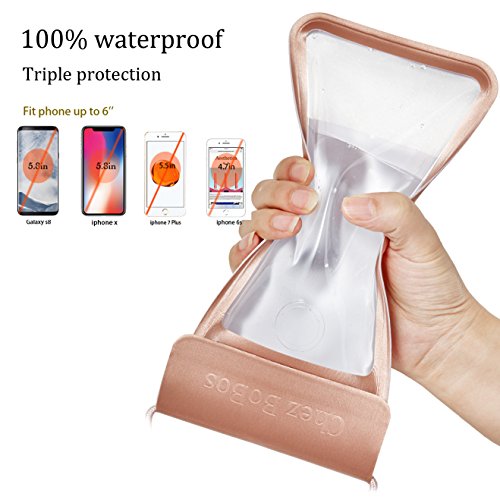 Chez BoBos Universal Waterproof Cellphone Cases PVC Waterproof Phone Pouch Dry Bag IPX8 For Devices Up to 6" iPhone, Samsung, Google Pixel, HTC, LG, Huawei Pink