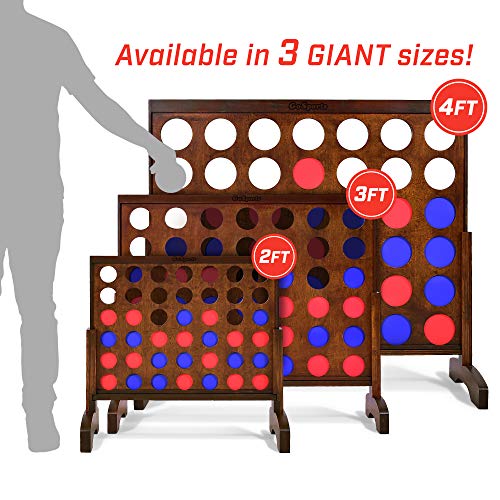 GoSports Giant Dark Wood Stain 4 in a Row Game - 2 Foot Width - Huge 4 Connect Family Fun with Coins, Case and Rules