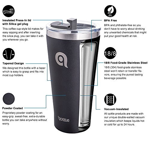 qottle 30 oz Double-Wall Vacuum Insulated Tumbler - Coffee Travel Cup with Lid-Black