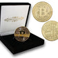 PfX Physische Goldene Bitcoin Sammler Münze [mit 24-Karat Echt-Gold überzogen] inklusive edlem Samt Münz-Etui (Gold)