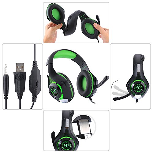 BlueFire Professional 3.5mm PS4 Gaming Headset Headphone with Mic and LED Lights for Playstation 4, Xbox one,Laptop, Computer (Green)
