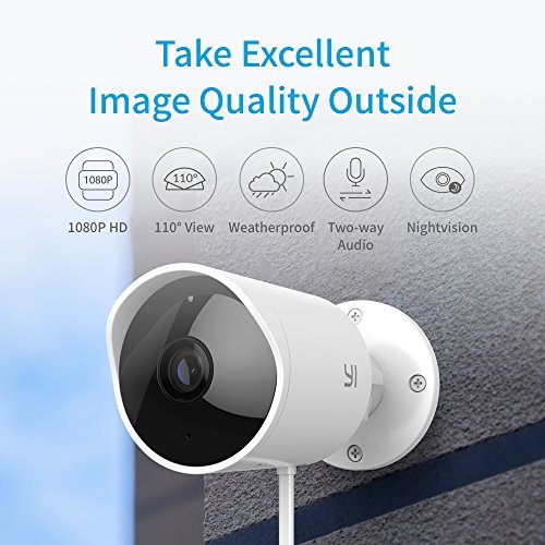 YI Outdoor Security Camera 1080p Cloud Cam Wireless IP Waterproof Night Vision Security Surveillance System White