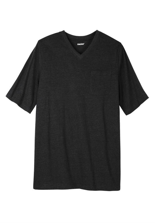 KingSize Men's Big & Tall Longer-Length Lightweight V-Neck Tee, Black Big-5Xl