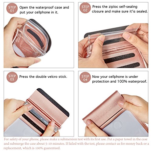 Chez BoBos Universal Waterproof Cellphone Cases PVC Waterproof Phone Pouch Dry Bag IPX8 For Devices Up to 6" iPhone, Samsung, Google Pixel, HTC, LG, Huawei Pink
