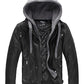 Wantdo Men's Leather Jacket with Removable Hood -  -