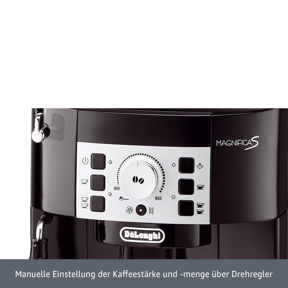 DeLonghi Magnifica S ECAM 22.110.B Kaffeevollautomat | Direktwahltasten und Drehregler | Milchaufschäumdüse | leises Kegelmahlwerk 13 Stufen | Herausnehmbare Brühgruppe | 2-Tassen-Funktion | schwarz